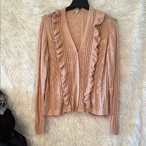 Pink Ruffled Cardigan Sweater